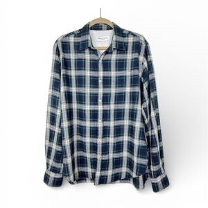 Officine Generale France Plaid Shirt Green/Cream Size L GUC